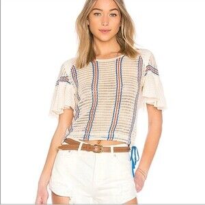 Free People Babes Only Striped Open Knit Top Cropped Shirt